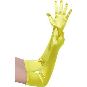 Women's Yellow Vintage Satin Long Gloves Party Costume Stretchy Elbow Length